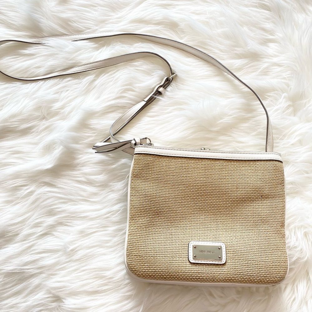 Nine West Jaya Woven straw White Crossbody